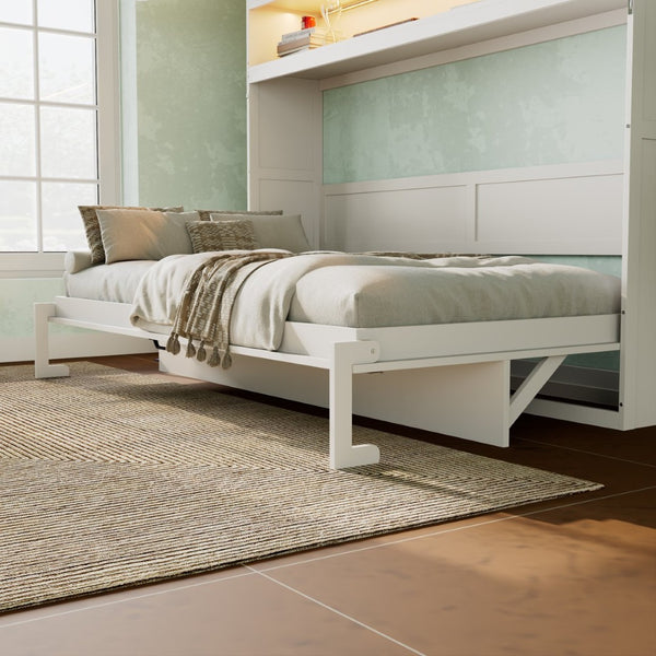 English Elm Twin Murphy Bed with Rattan Cabinet Doors Led Lighting and Usb Charging for Small Spaces White LP000740AAK