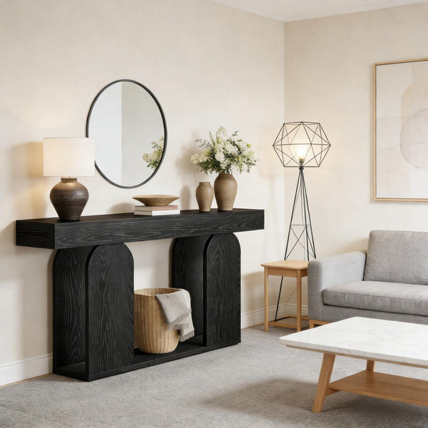 English Elm Coffee Console Table Industrial Metal Frame Vintage Wood Grain 2 Tier Entryway Sofa T3971P447586