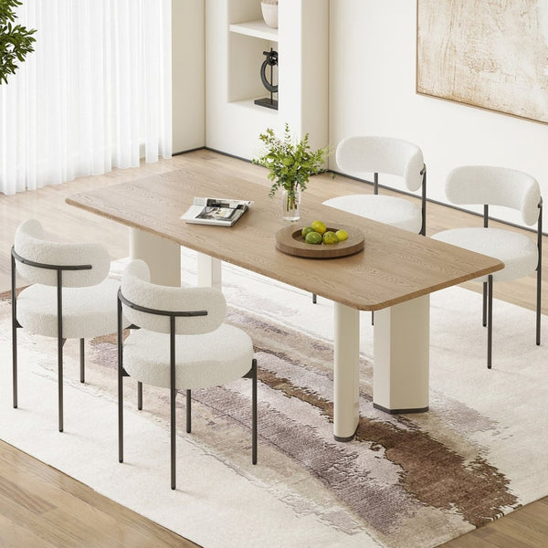 English Elm Dining Chair Set of 4 Sherpa Upholstered Button Tufted Mid Century Modern Seating T3623P431456