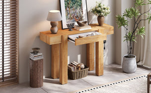 English Elm Trexm Ash Veneer Entryway Console Table Built in Power Outlet Drawer Rubberwood Natural N715P361518N