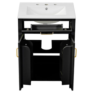 English Elm 24"Bathroom Luxurious Space-Saving Vanity with Ceramic Sink, Solid Wood Frame, Soft-Close Doors and Storage Black N729P183716B