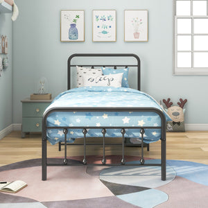 English Elm Metal Victorian Platform Bed Frame Twin Black with Decorative Headboard, Footboard & Under-Storage, No Box Spring Needed W84068777