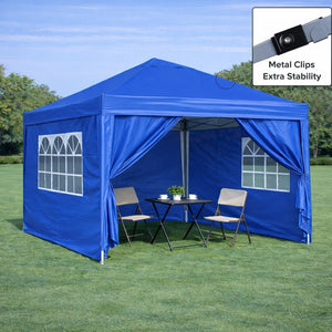 English Elm Outdoor 10x10 Pop up Canopy Gazebo with Sidewalls Mesh Windows Steel Frame Uv Roof Blue W419P445704