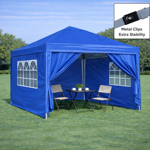 English Elm Outdoor 10x10 Pop up Canopy Gazebo with Sidewalls Mesh Windows Steel Frame Uv Roof Blue W419P445704