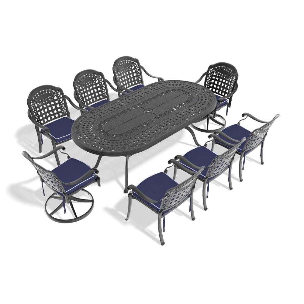 English Elm 9-piece Cast Aluminum Outdoor Dining Set with Oval Table and Swivel Chair Seating W1710S00663