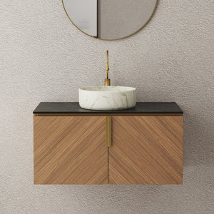 English Elm Arai 36" Wall-Mounted Bathroom Vanity With Black Stone Countertop, Ceramic Basin & Elegant Storage W2615S00354