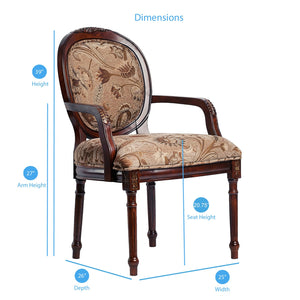 English Elm Bernice Oval Back Chair with Hand-Carved Floral Detail, Walnut Finish, Chenille Seat, Solid Wood Durable Upholstery B050P229945