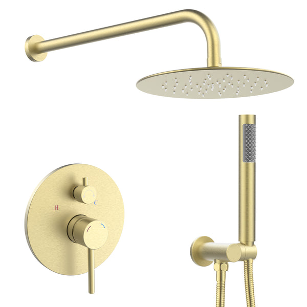 English Elm Shower Modern Wall-Mounted 10" Rainfall System in Matte Black with Brass Valve, Handheld, Sleek Design T3177P363596
