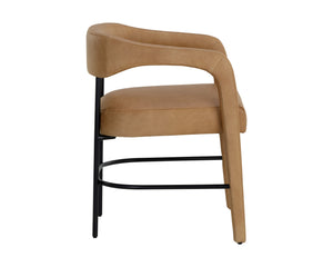 Sunpan Mavia Dining Armchair in Ludlow Sesame Leather - Modern Design with Black Powder-Coated Frame