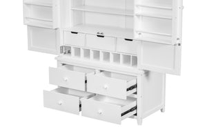 English Elm Topmax Freestanding Pine Wood Kitchen Pantry Cabinet with Wine Rack White SP000070AAK