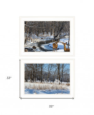 Homeroots Set Of Two Great Outdoors Nature Or Winter Forest 2 White Framed Print Wall Art  Wood Print On Paper 416033