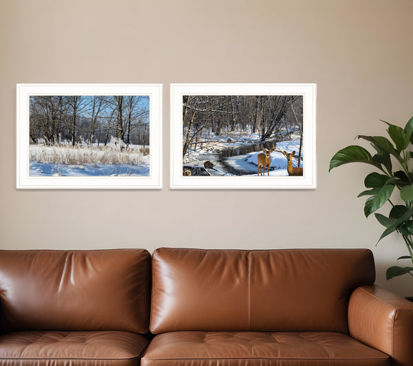 Homeroots Set Of Two Great Outdoors Nature Or Winter Forest 2 White Framed Print Wall Art  Wood Print On Paper 416033