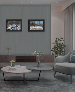 Homeroots Set Of Two Great Outdoors Nature Or Winter Forest 3 Black Framed Print Wall Art Charcoal Wood Print On Paper 416034