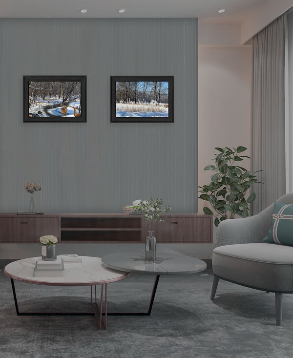 Homeroots Set Of Two Great Outdoors Nature Or Winter Forest 3 Black Framed Print Wall Art Charcoal Wood Print On Paper 416034