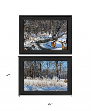 Homeroots Set Of Two Great Outdoors Nature Or Winter Forest 3 Black Framed Print Wall Art Charcoal Wood Print On Paper 416034