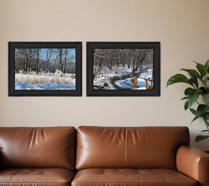 Homeroots Set Of Two Great Outdoors Nature Or Winter Forest 3 Black Framed Print Wall Art Charcoal Wood Print On Paper 416034