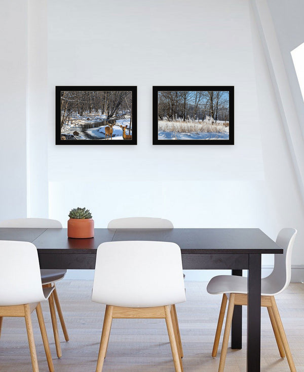 Homeroots Set Of Two Great Outdoors Nature Or Winter Forest 1 Black Framed Print Wall Art  Wood Print On Paper 416036