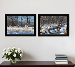 Homeroots Set Of Two Great Outdoors Nature Or Winter Forest 1 Black Framed Print Wall Art  Wood Print On Paper 416036