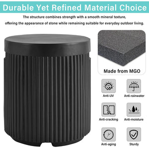 English Elm U_style Outdoor Mgo Propane Tank Cover Round Patio Side Table Fluted Stone Finish N711P410569B