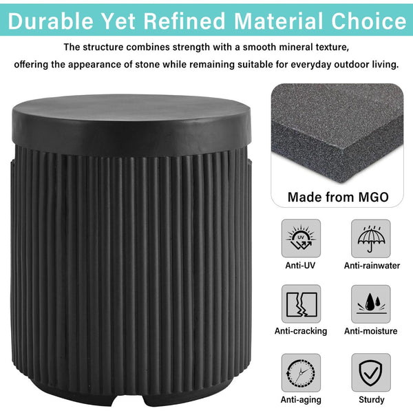 English Elm U_style Outdoor Mgo Propane Tank Cover Round Patio Side Table Fluted Stone Finish N711P410569B