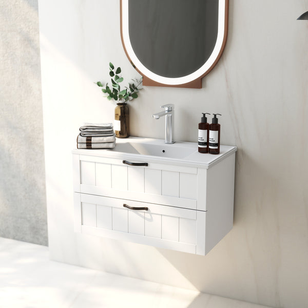 English Elm 31.5" Wall-Mounted Bathroom Vanity with Sink Combo, Large Soft-Close Drawers, Modern Decor Lines White W3151S00010
