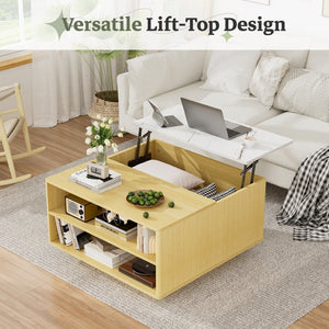 English Elm Lift Top Coffee Table Faux Marble Surface Hydraulic Storage Shelves Modern Home T3773P419176