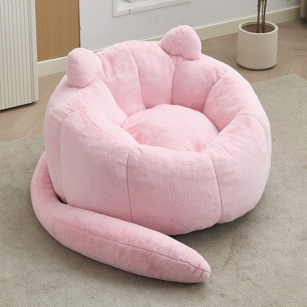 English Elm Cat-shaped Bean Bag Sofa with Sculptural Tail Armrest for Playful Living Spaces Pink W2311P457294