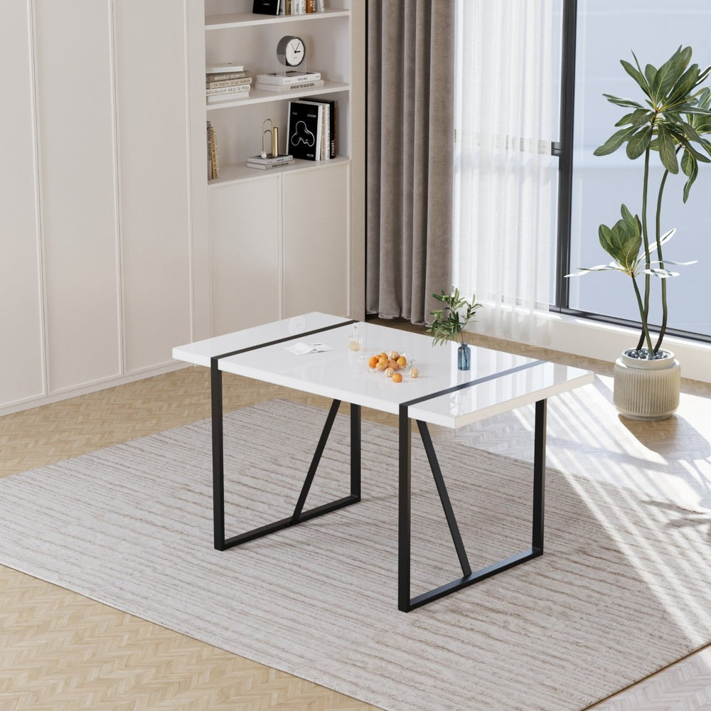 English Elm 55 Inch White Mdf Dining Table with Black Metal Legs Seats Six Industrial Farmhouse W2189P242109