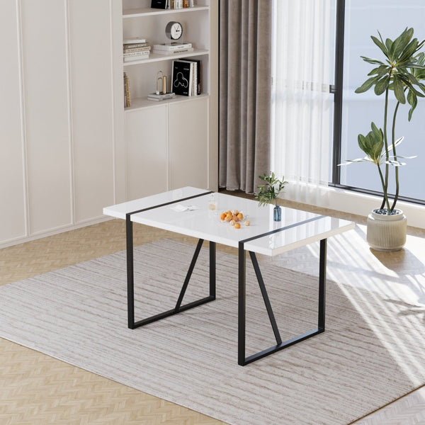 English Elm 55 Inch White Mdf Dining Table with Black Metal Legs Seats Six Industrial Farmhouse W2189P242109