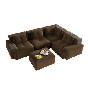 English Elm Modern Corduroy Sectional Sofa Deep Seat V Shape Tufted Couch with Movable Ottoman Brown W714S01576