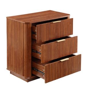 English Elm 3 Drawer Walnut Dresser Set with Curved Wave Corners, Waterproof Top, Modern Nightstands for Bedroom W1820P337284