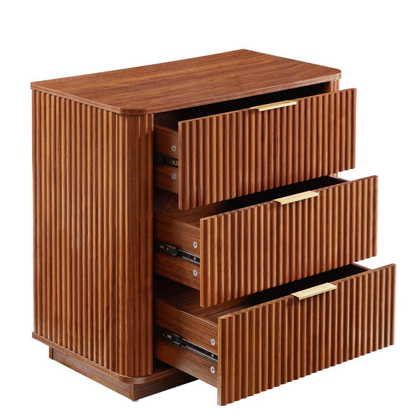 English Elm 3 Drawer Walnut Dresser Set with Curved Wave Corners, Waterproof Top, Modern Nightstands for Bedroom W1820P337284