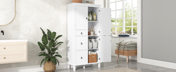 English Elm Retro Multi-Functional Storage Cabinet with Adjustable Shelves, 3 Drawers & Doors, Stylish White Organizer for Living Room Bathroom Kitchen Office - Elegant, Space-Saving Design N725P236498K