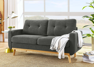 English Elm 67.7" Tufted Button Mid-century Loveseat with Splayed Wood Legs for Living Rooms Gray B355P428575