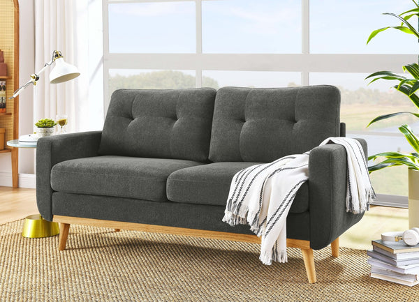 English Elm 67.7" Tufted Button Mid-century Loveseat with Splayed Wood Legs for Living Rooms Gray B355P428575