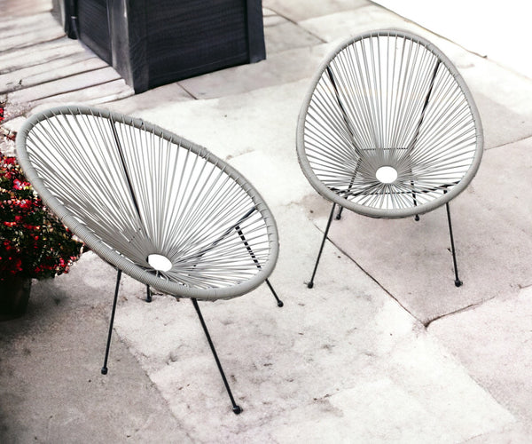 Homeroots Set Of Two 28" Gray And Black Indoor Outdoor String Accent Chairs Light Grey Metal 416238