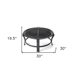 Homeroots Black Steel Round Wood Burning Fire Pit   416240