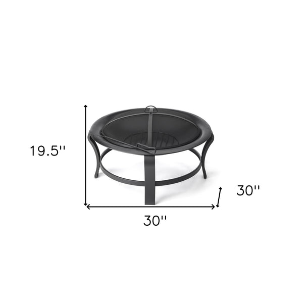Homeroots Black Steel Round Wood Burning Fire Pit   416240