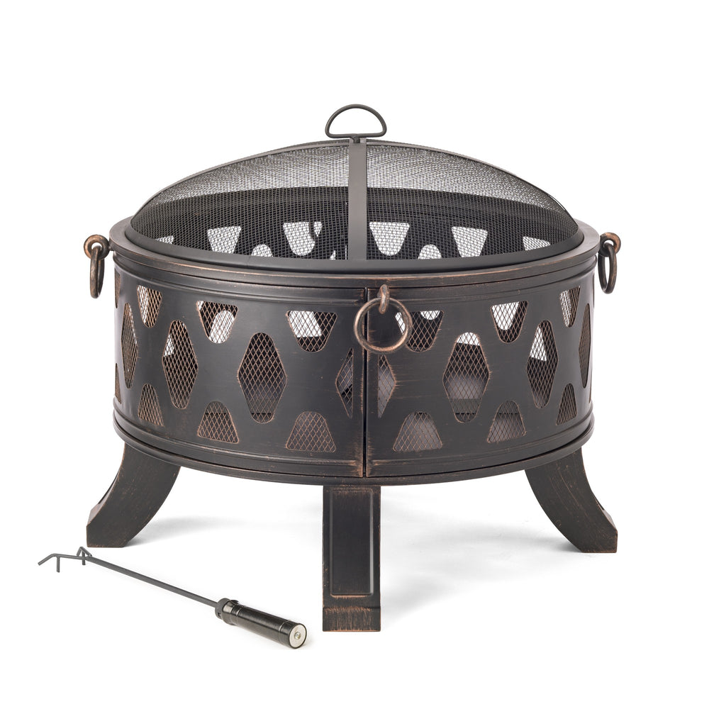 Homeroots Rustic Brushed Black And Bronze Steel Wood Burning Fire Pit   416241