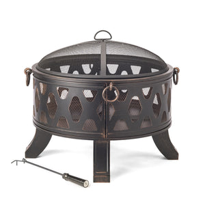 Homeroots Rustic Brushed Black And Bronze Steel Wood Burning Fire Pit   416241