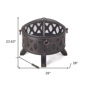 Homeroots Rustic Brushed Black And Bronze Steel Wood Burning Fire Pit   416241