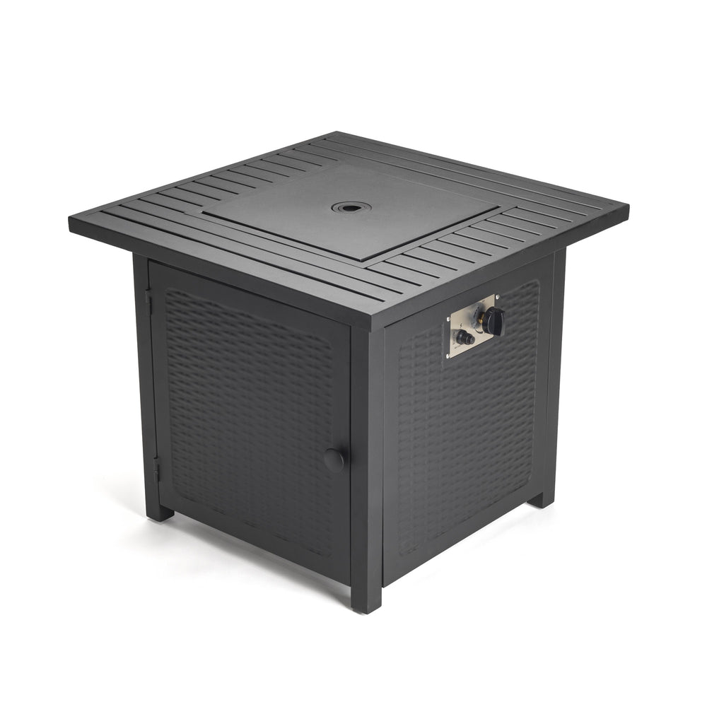 Homeroots Matte Black Square Propane Fire Pit With Cover   416242