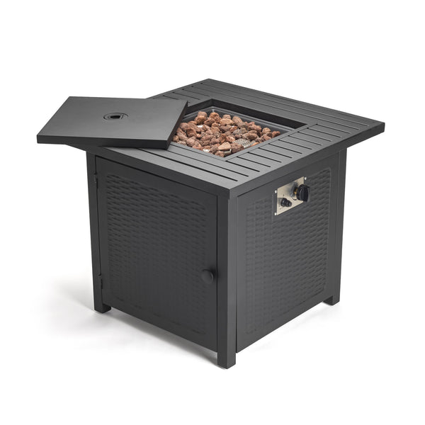 Homeroots Matte Black Square Propane Fire Pit With Cover   416242