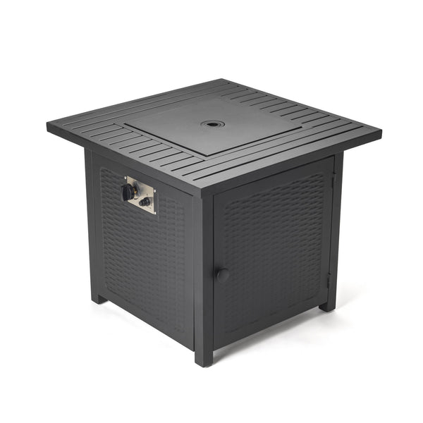 Homeroots Matte Black Square Propane Fire Pit With Cover   416242