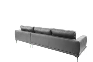 English Elm Left Facing Sofa Antique Grey Breathable Leatherette Sectional with Wide Chaise, Metal Legs, Modern Comfort pillows included B011S01065