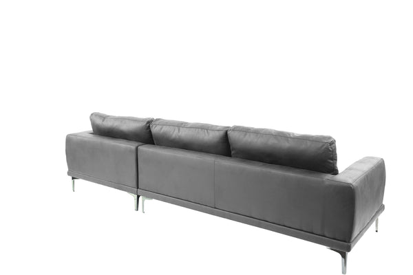 English Elm Left Facing Sofa Antique Grey Breathable Leatherette Sectional with Wide Chaise, Metal Legs, Modern Comfort pillows included B011S01065