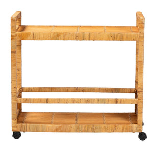 English Elm Modern Rattan Two-tier Rolling Kitchen Cart with Woven Texture and Bohemian Flair B2750P467706