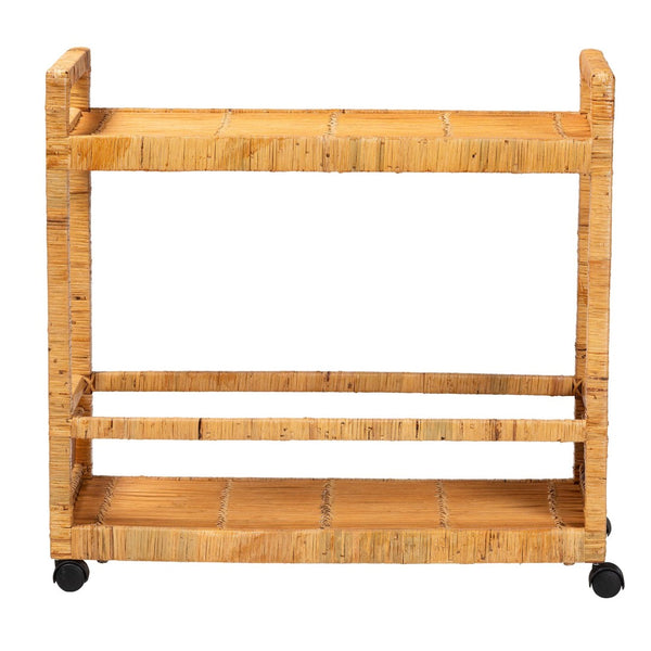 English Elm Modern Rattan Two-tier Rolling Kitchen Cart with Woven Texture and Bohemian Flair B2750P467706