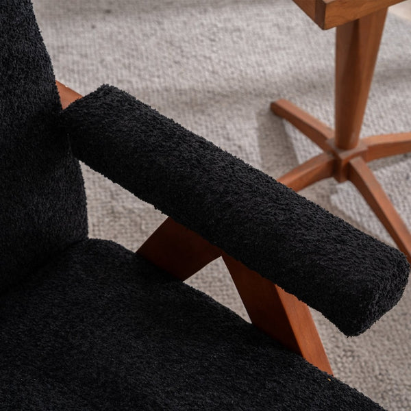 English Elm Mid-century Modern Chenille Accent Chair Cloud Silhouette Oak Frame Living Room Lounge Black W1170P425403