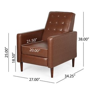 English Elm Christopher Knight Home® - Fabric Recliner Chair Mid-Century Modern Pushback Single Sofa with Tufted Cushion, Birch Legs, Cozy Comfort Light Brown 60741.00PUCOGN